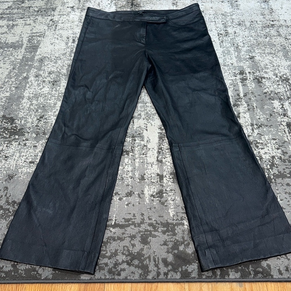 Theory Womens 100% Leather Bootcut Pants Black Mid Rise Pockets Belt Loops 4